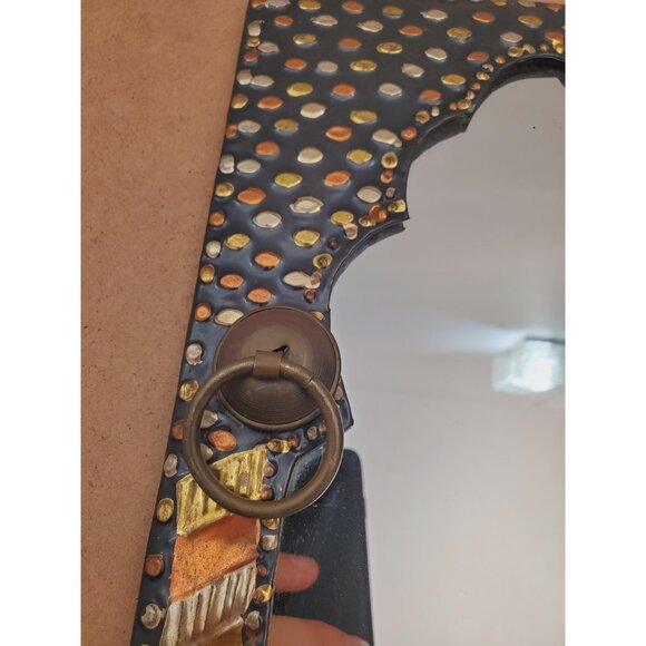 Vintage Moroccan Wall Hanging Mirror Brass Copper Silver Metal Glass One-Off - Picture 5 of 10
